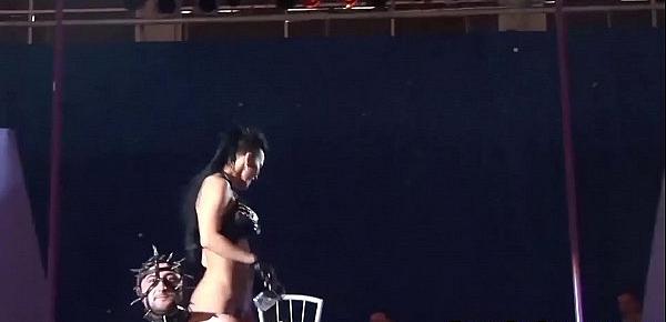 extreme needle fetish on public stage